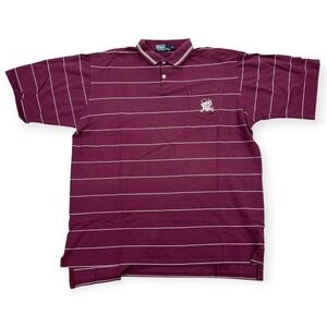 Polo Ralph Lauren Polo Shirt‎ Men's XL Burgundy Sriped Embroidered Classic Fit